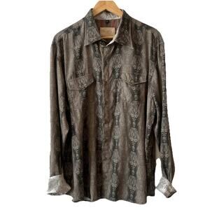 Scully Shirt Mens Large Brown 100% Tencel Long Sleeves Flip Cuff Western Casual